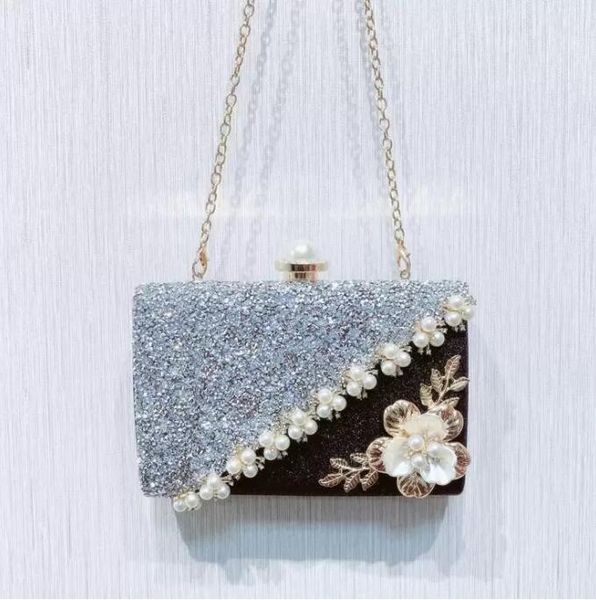 HBP Lady's Black and White Color Color Matching Rhinestone Handbag Satin Fashi