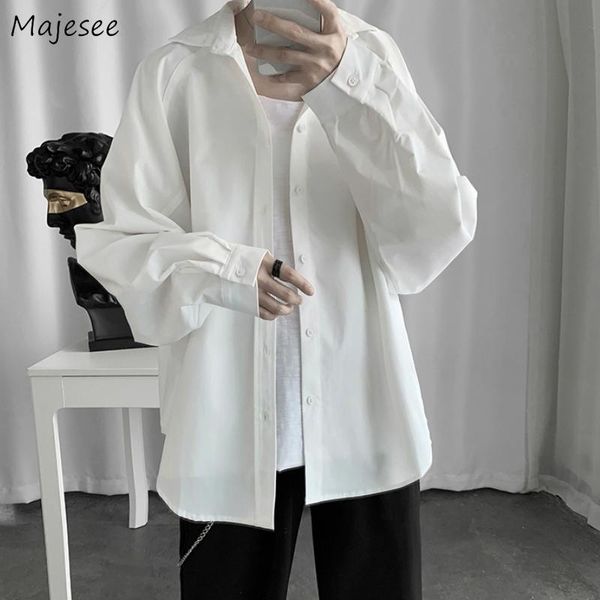

men shirts long sleeve solid simple chic plus size 3xl loose oversize mens shirt harajuku all-match leisure fashion bf ulzzang, White;black