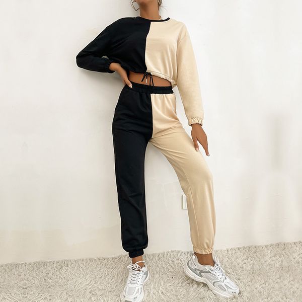 

autumn new women's two-piece casual stitching ladies sweater suit, White