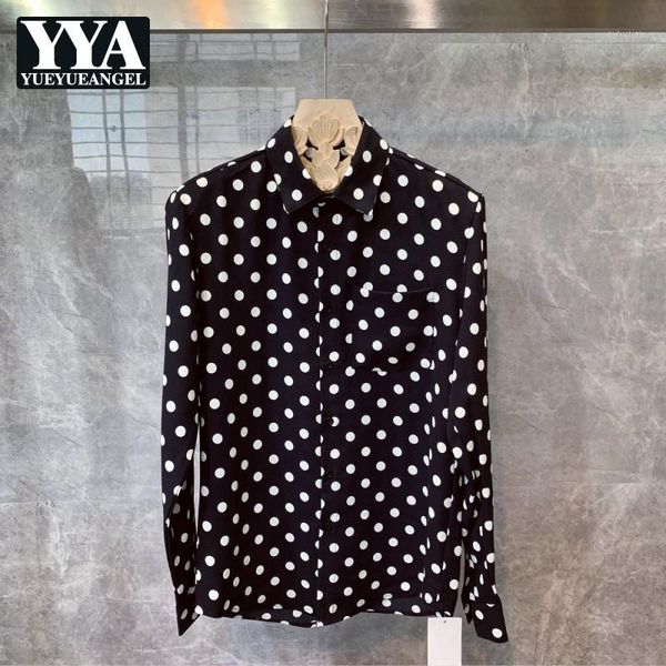 

spring autumn new long sleeve polka dot shirts men street casual work loose fashion single breasted black shirts male1, White;black