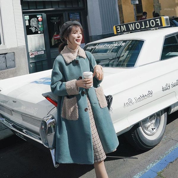 

jane deiune winter women lamb wool coat fashion chic korean style overcoat casual loose outwear double-faced fur fadded jacket1, Black