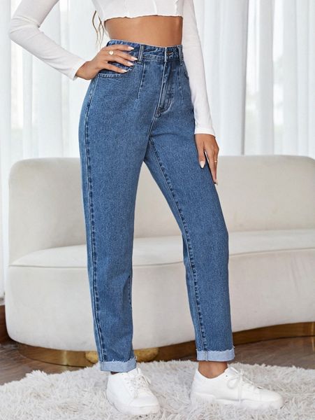 

high waist mom fit jeans u2pu#, Blue