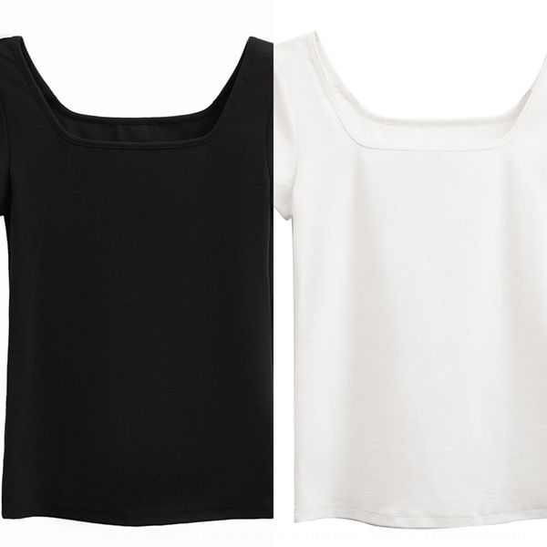 

2020 женщин летом квадратный шея тонкая нить хлопка упругой внешней мода короткий рукав рубашки женщин k1087 футболка футболка vfajr, White