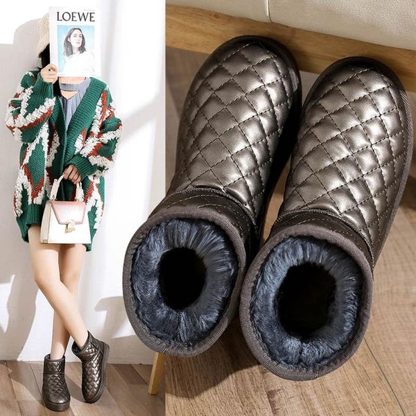 

boots winter warm shoes for woman black short with fur womens leather ankle ladies snow waterproof