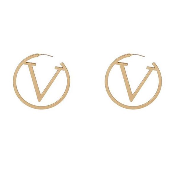 

stainless steel gold letter v big hoop earrings women jewelry grace minimalism initial earrings jewelry gift for him, Golden;silver