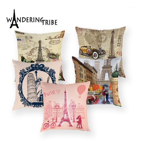 

france paris throw pillow case colorful vintage cushion cover flower tower lovely cushions covers scenic home decor sofa kissen1