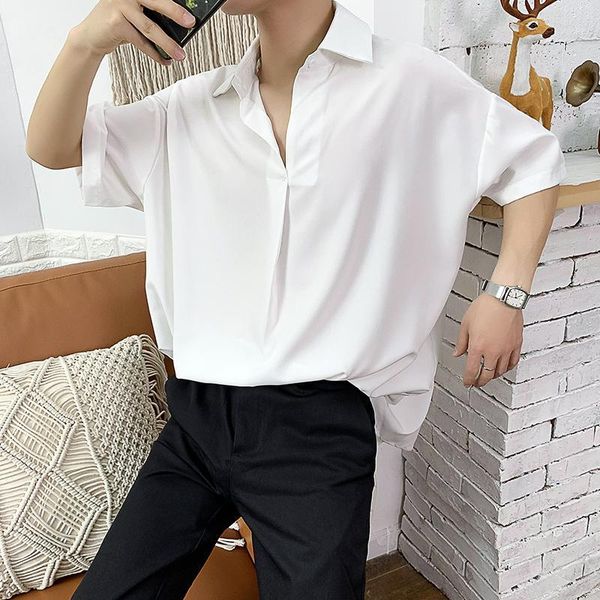 

2020 spring and summer new chinese style casual wild male youth super fire solid color long-sleeved shirt1, White;black