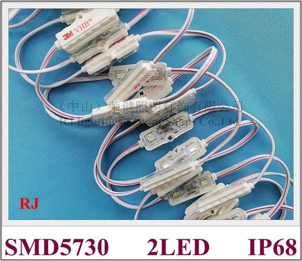 Módulo de luz impermeável do diodo emissor de luz do selo ultra-sônico para letras do sinal DC12V SMD 5730 2 LED 1W 120lm ip68 45mm * 18mm * 10mm tampa transparente