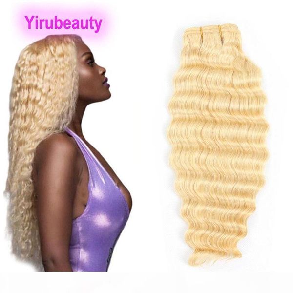 

yirubeauty brazilian 100% human hair 100g arround 1 piece blonde deep wave 613# kinky curly double wefts one bundle, Black