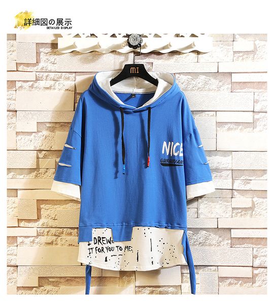 

2021 new summer short black black-red hoodie hip hop punk pullover streetwear fashion clothes ke28