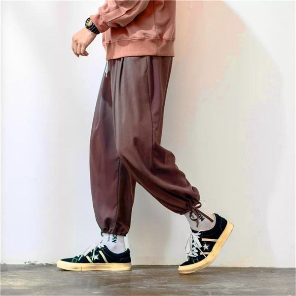 

весна осень моды личность оригинального дизайн сплошного цвет мужских свободные брюки harajuku удобной дышащая все матч брюки, Black