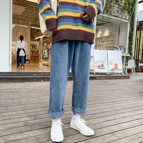 

men's jeans korean wide-leg fashion retro casual blue men streetwear wild loose hip-hop straight denim trousers mens