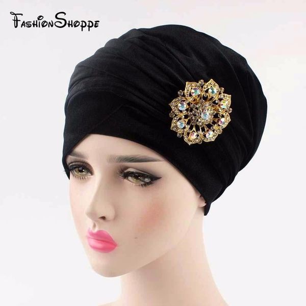 

2016 new luxury pleated velvet turban velour hijab head wrap extra long tube headwrap scarf tie with the jewelry brooch1, Red