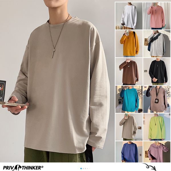 

privathinker solid color men white long sleeve t shirts korean hip hop oversized man casual tee men's streetwear t shirts 1021, White;black