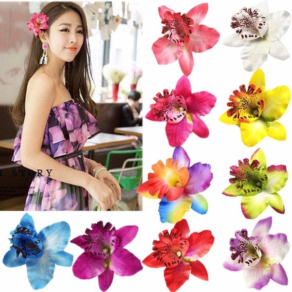

10 women chiffon flowers hair clips butterfly orchid alligator clips for bridal wedding accessory beach party wedding eve qyljoa mywjqq, Slivery;white