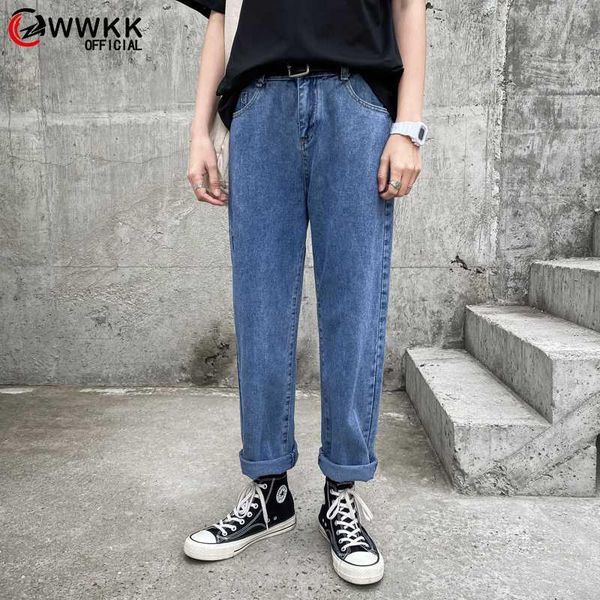 

wwkk man jeans high waist clothes wide leg denim clothing blue streetwear vintage quality 2020 fashion harajuku straight pants
