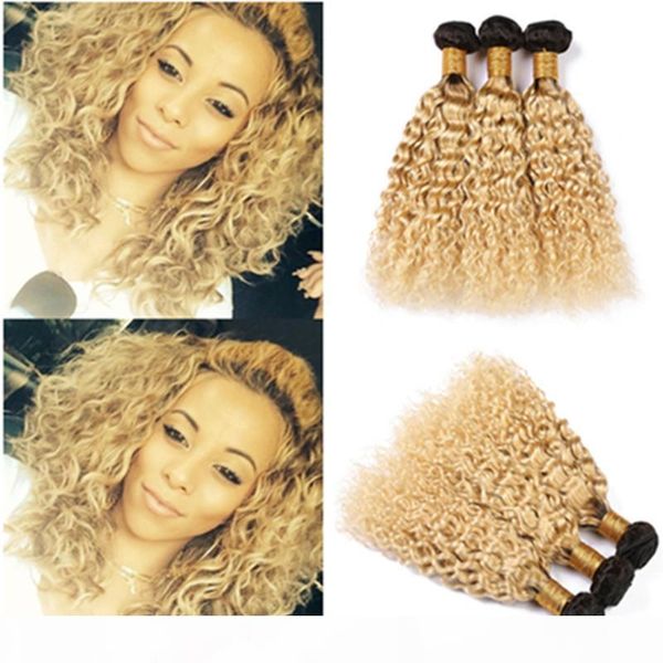 

blonde ombre bundles wet and wavy dark root virgin hair extensions peruvian water wave #1b 613 ombre weaves human hair bundles 300gram, Black;brown