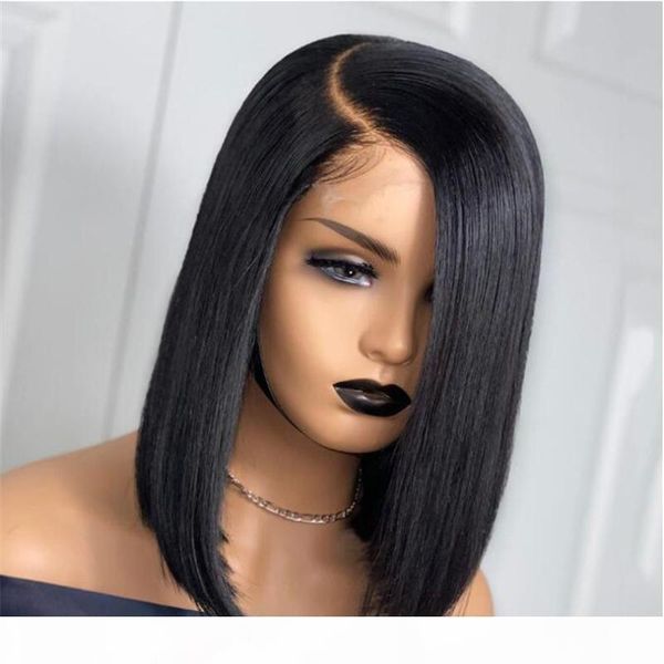 

straight wig 13x6 lace front human hair wig side part brazilian remy hair bleached knot glueless with baby, Black;brown