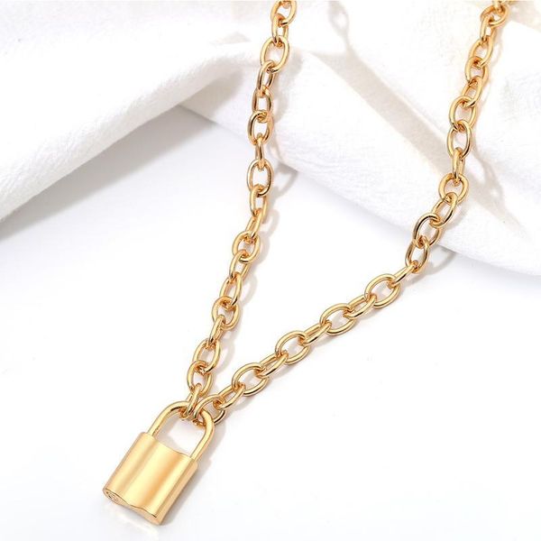 

punk hip hop lock chain necklace women/men gothic long chain padlock pendant necklace 2019 new fashion jewelry friends qylxib, Black