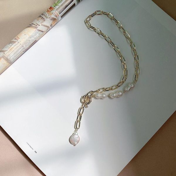 

european and american fashion simple metal chain imitation pearl pendant necklace temperament female jewelry accessories, Silver