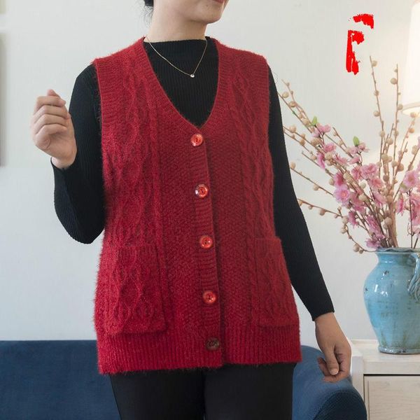 

women's vests 2021 women autumn winter solid sweater vest lady mid-aged loose sleeveless knitted female coats simple casual waistcoat c, Black;white