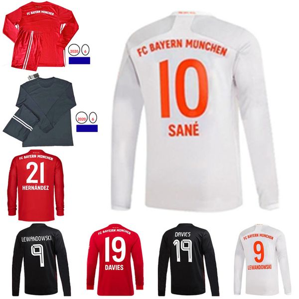 

20 21 home away soccer jersey lewandowski sane gnabry muller thiago hernández martinez man + kids long sleeve sports shirt, Black;yellow