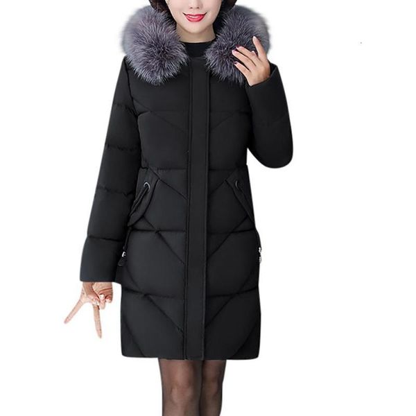 

new 2019 plus size 7xl jacket women hooded fur collar x-long thicken middle-aged womens winter coats cotton long parkas, Black