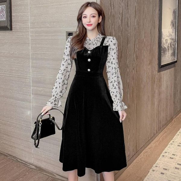 

casual dresses make winter pleuche holiday two in long black dress, Black;gray