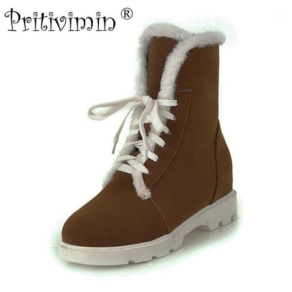 

boots pritivimin fn218 women heel half short ankle winter snow botas fashion footwear warm heels boot shoes big size 341, Black