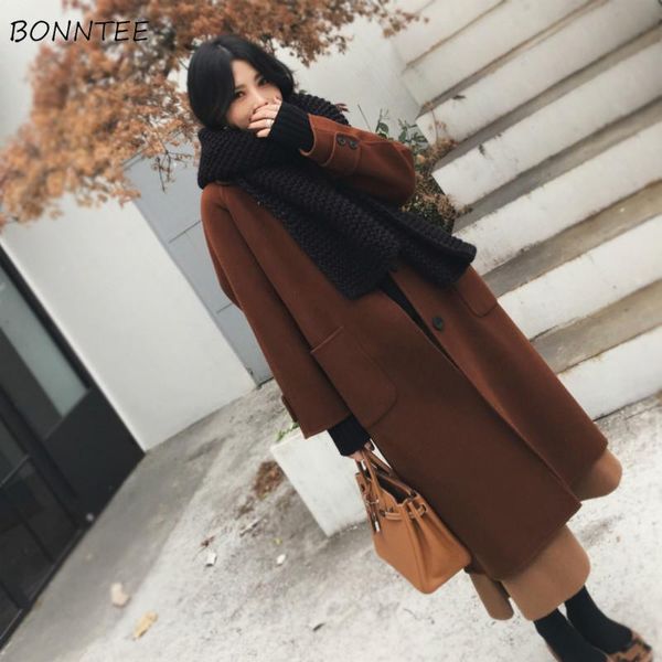 

women's wool & blends women korean style solid long soft ulzzang elegant all-match autumn winter trendy simple loose womens clothing ch, Black