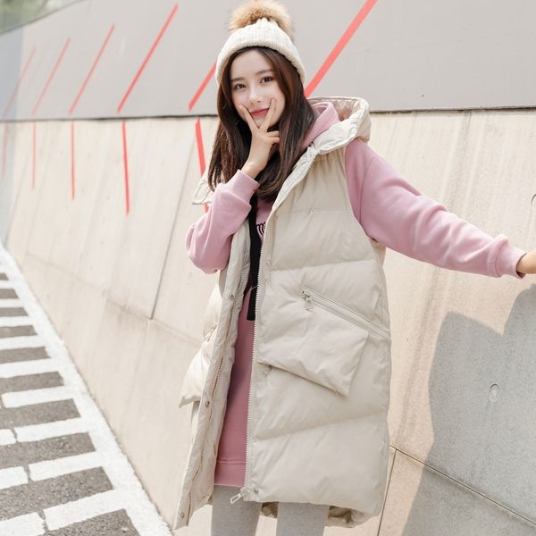 

hooded cotton vest women's winter korean version 2020 new mid long fashion versatile jacketvest down jacket sleeveless down cotton padd, White;black