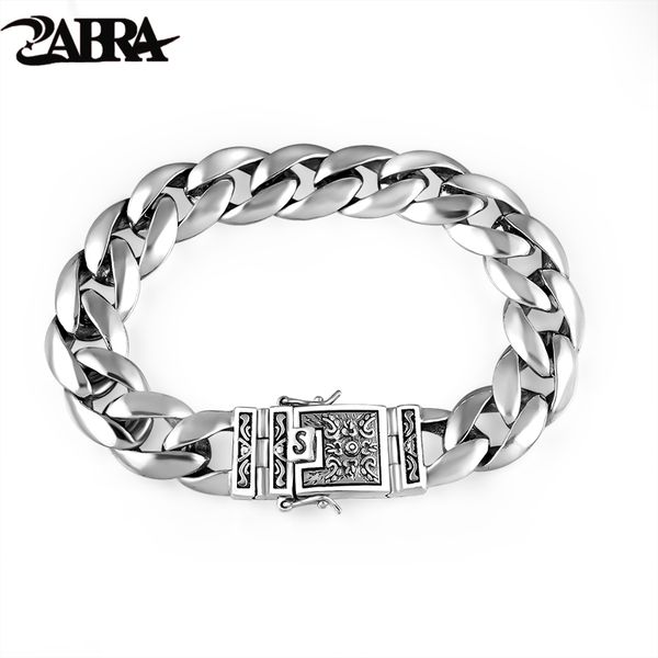 

zabra real 925 silver men's bracelet 12mm wide smooth flower safe lock high polish link chain male biker silver bracelet 1028, Black