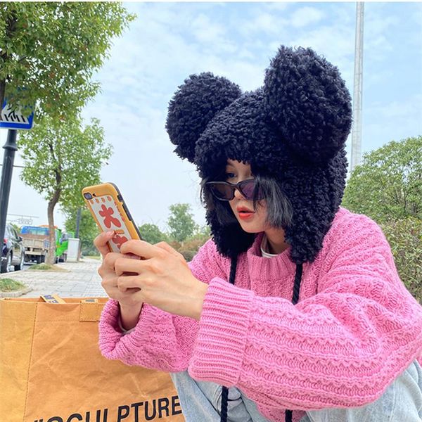 

version of bear hat big ears warm protection ears cute fluffy winter, Blue;gray