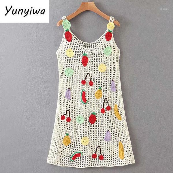 

casual dresses multicolor fruit appliques crochet dress women sleeveless v neck a-line mini female tank summer beach ljpz92821, Black;gray