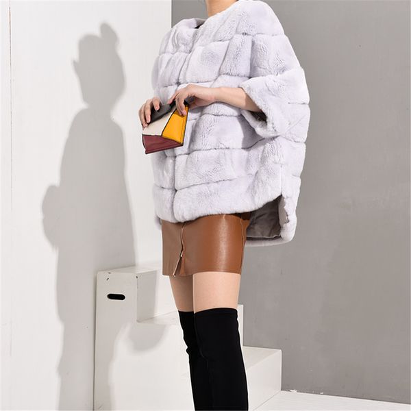 

ur winter coat women real fur coat with zipper leather jacket women rex rabbit fur coat rex rabbit fur pullover jacket lj201203, Black