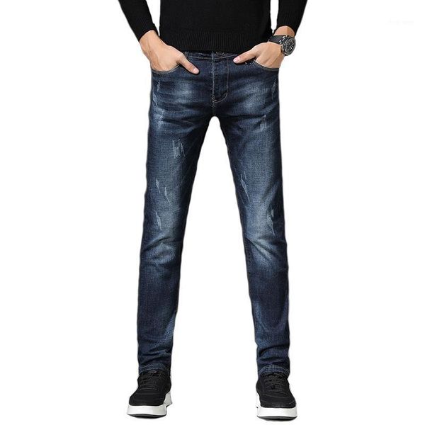 

2018 new mens brand jeans fashion men casual slim fit straight high stretch feet skinny jeans men blue sell male trousers1