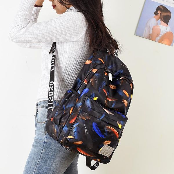 

fashion backpack oxford women backbag feather pattern shoulder bag large capacity rucksack waterproof knapsack mochilas female bbyneq