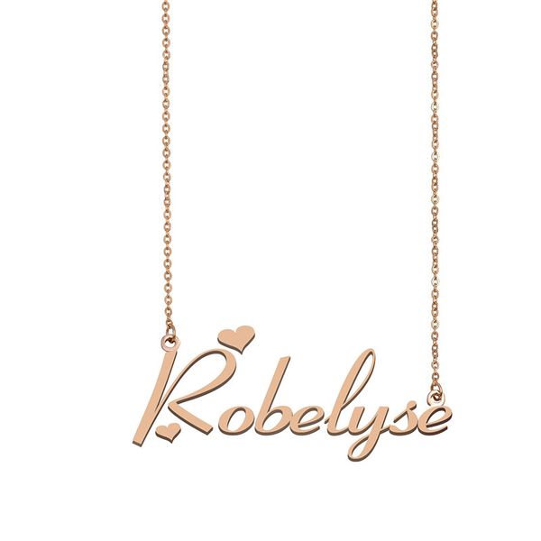 

Robelyse Name Necklace Custom Nameplate Pendant for Women Girls Birthday Gift Kids Best Friends Jewelry 18k Gold Plated Stainless Steel, Silver