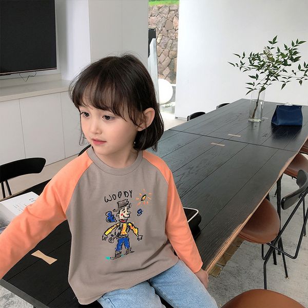 

boys girls cartoon cute raglan sleeve cotton t shirts children kids long sleeve cute graffiti tees 1005, Blue
