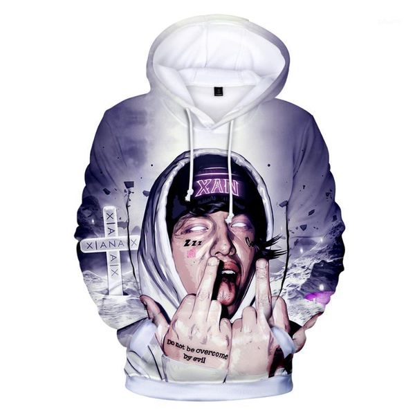 

rapper lil xan xanarchy print pullover hoodie winter autumn men/women kpop popular casual harajuku hooded sweatshirt, Black