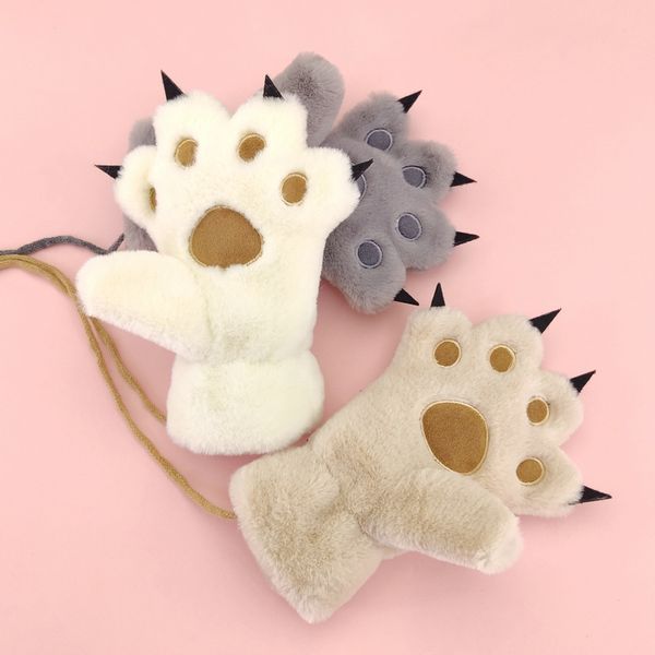 

korean faux rabbit fur bear claw gloves winter warm cartoon kids windproof mittens new arrival, Blue;gray