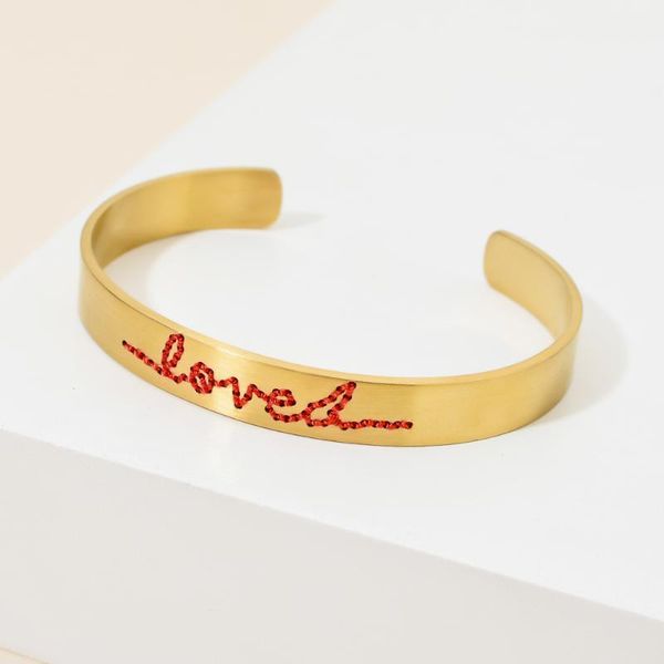

charm bracelets boho handmade fashion gold bracelet femme red love letter bangle ladies armband stainless steel cuff bangles for women1, Golden;silver