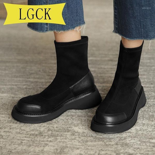 

plus size 34-39 genuine leather thigh high boots women high heels over the knee boots for women round toe party long shoes1, Black