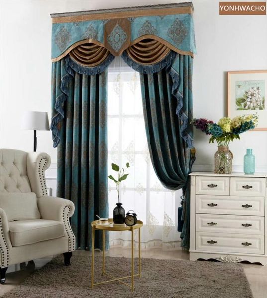 

custom curtain thick chenille jacquard bedroom shading korean european blue cloth blackout curtain valance tulle panel c442