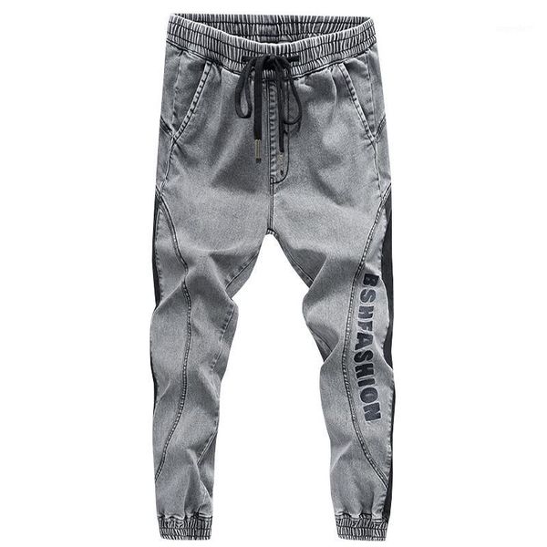 

2020 autumn denim jeans men slim fit washed vintage fashion printed jeans for men elastic denim sweatpants skinny trousers1, Blue