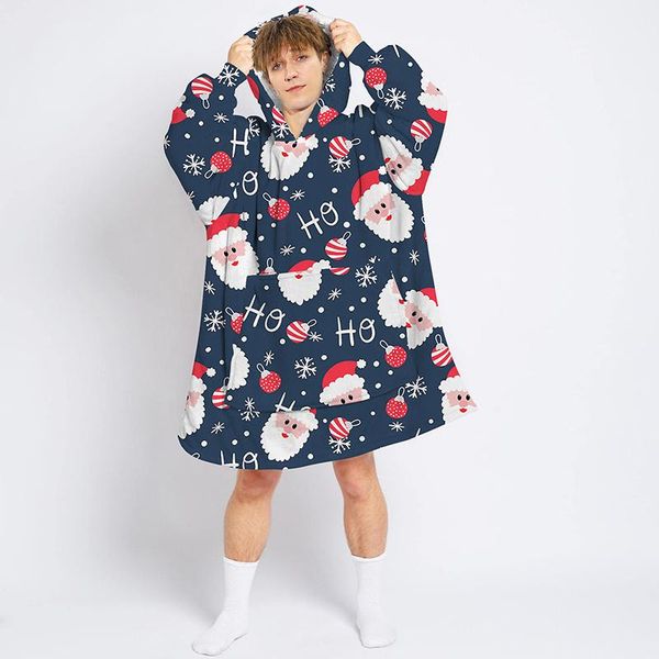 

2020 winter blanket hoodie wearable oversized plush blanket hooded sweatshirt cartoon print with warm front pocket christmas, Black