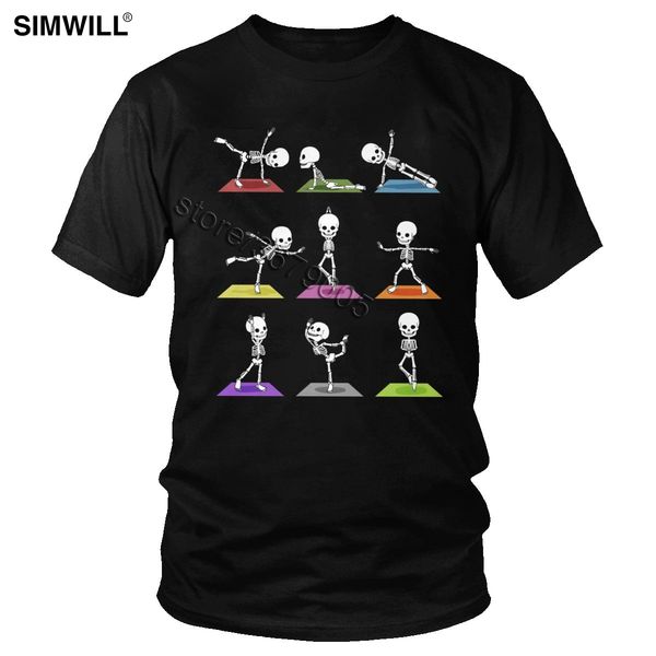 

sport funny yoga skeletons halloween t shirt men's cotton practitioner t-shirts short sleeved round neck tee handsome plus size tshirt