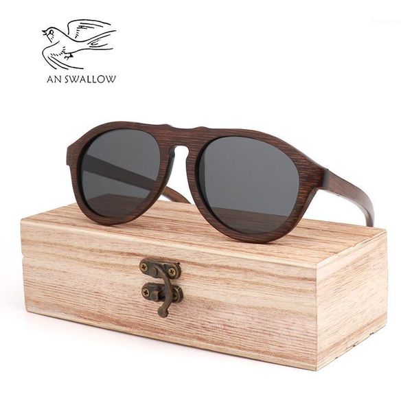 

AN SWALLOW sunglasses men polarized retro bamboo Brown vintage round sun glasses luxury sunglasses brand gafas de sol1, White;black