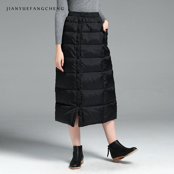 

2021 fashion duck down skirt womens winter long maxi skirts thicken warm a line plus size high waist black jupe female bottoms