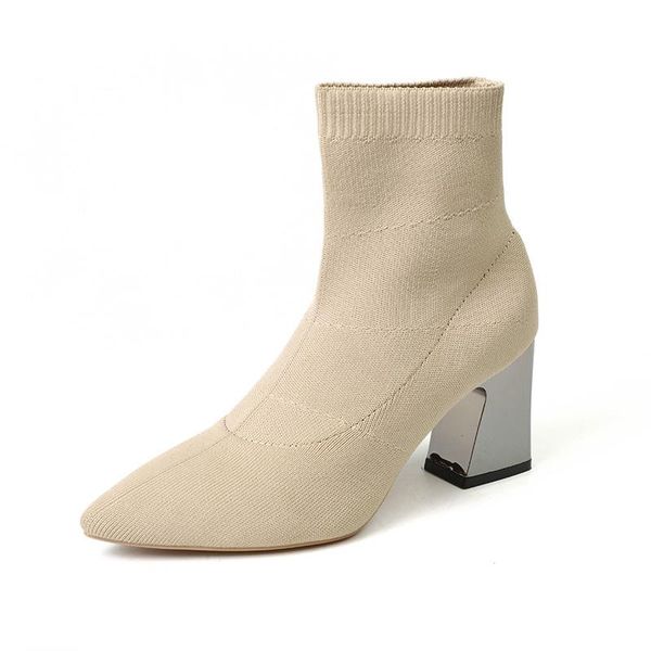 

boots korean version of stretch knit black thin shoes thick high heel women's boots temperament pointed socks shoes